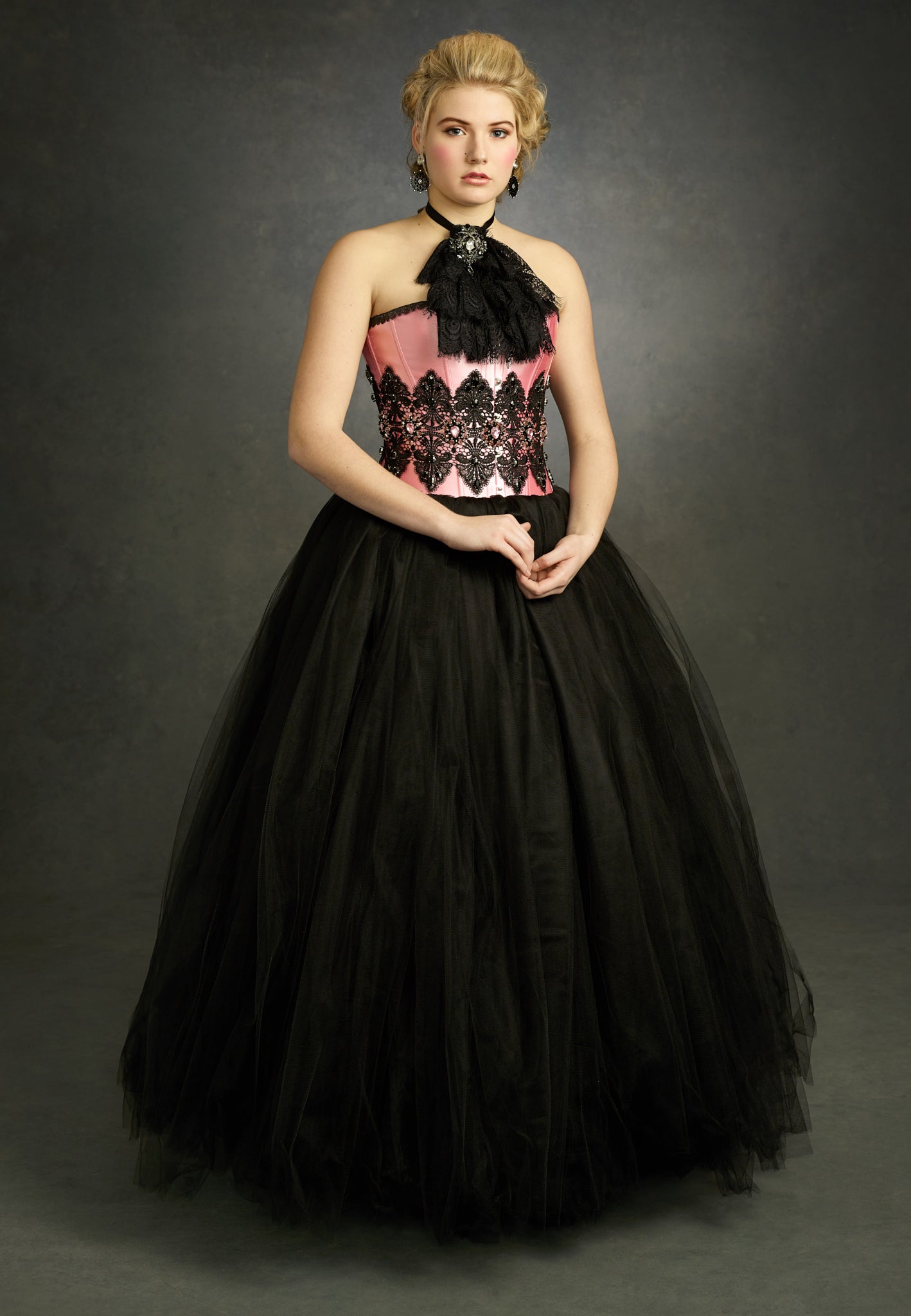 Victorian-Inspired Black and Pink Gown