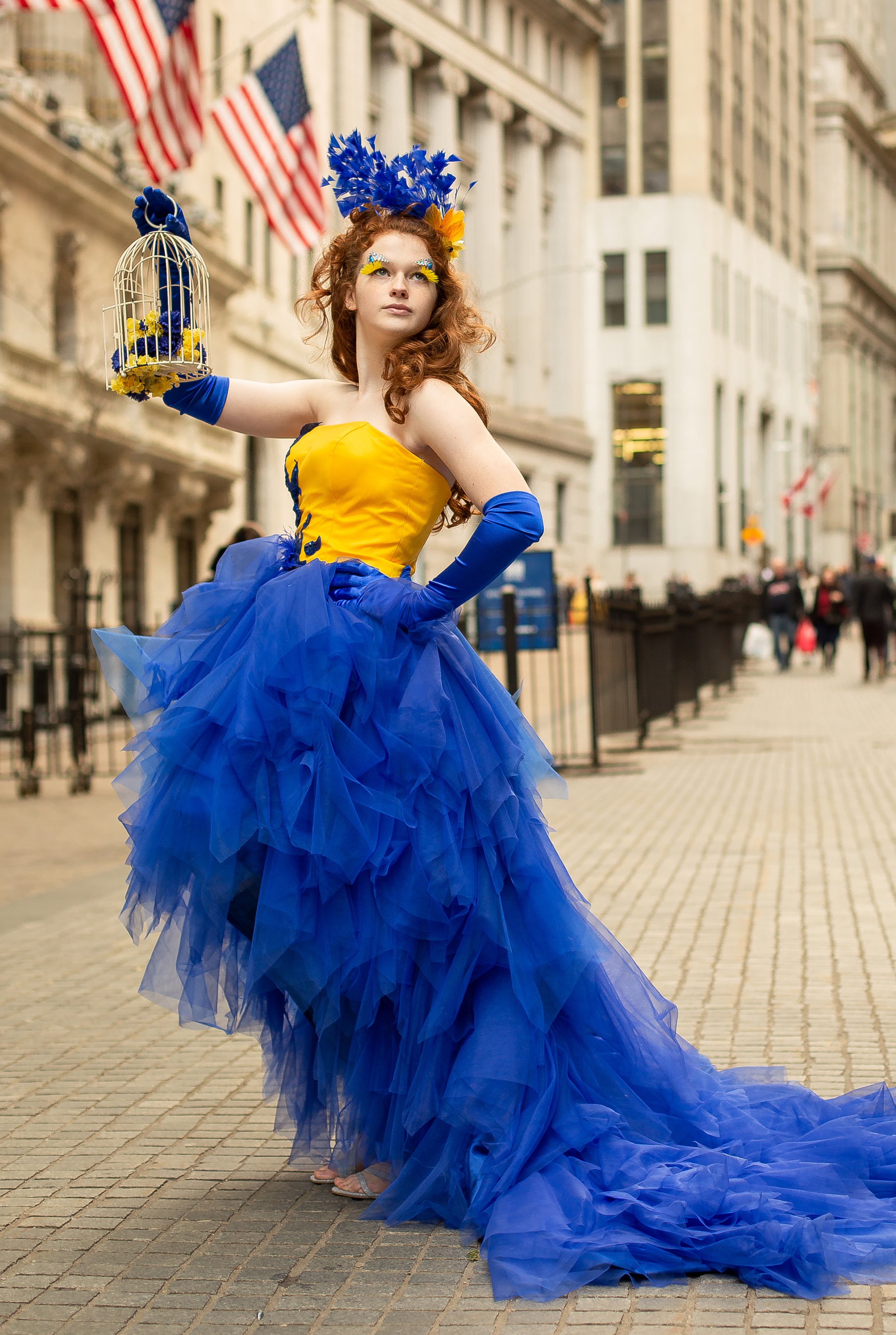 Custom Gown "Yellow Blue Macaw" - Mila Hoffman Couture